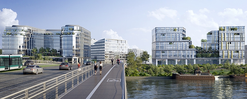 Le projet du mois - La Nouvelle Seine, ensemble tertiaire, au coeur du nouveau ple d'affaires du Port de Bezons - Com'Unity et U'Man, ensemble immobilier audacieux surplombant la Seine face  La Dfense